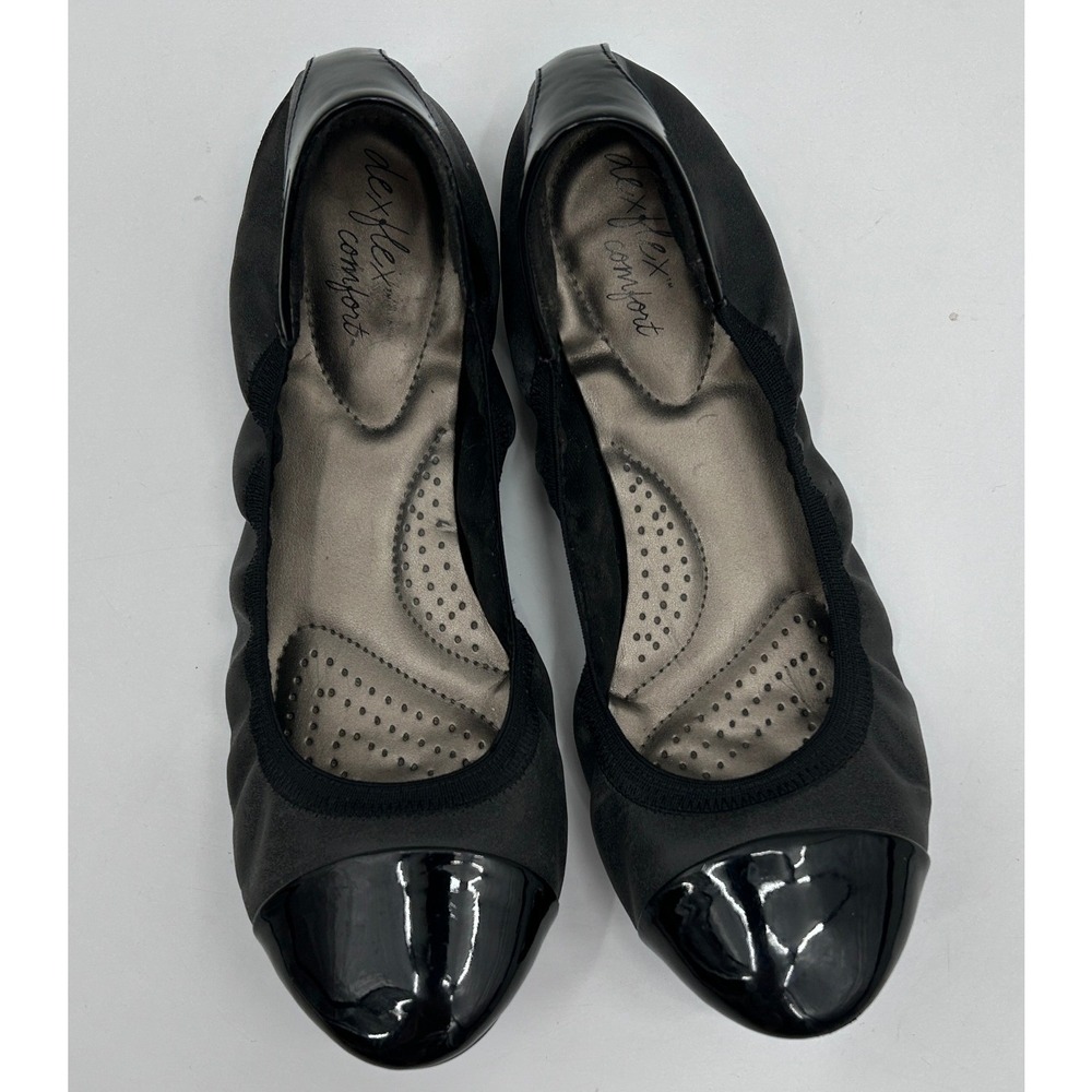 Dexflex Comfort Womens Black Cap Toe Ballet Flats Elasticized Slip On Size 10W